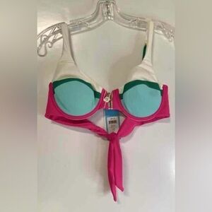 Beach Bunny White, Pink & Teal Colorblock Bikini Top